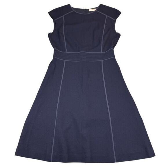 TORY BURCH Wayde Wool Crepe Dress Size 8 Midnight Blue - Picture 3 of 6